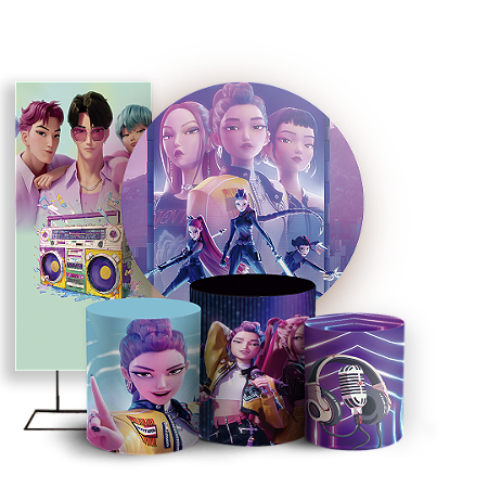 Capas Painel Redondo Trio Cilindro e Faixa Lateral Sublimado - Guerreiras do K-Pop