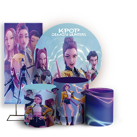 Capas Painel Redondo Trio Cilindro e Faixa Lateral Sublimado - Guerreiras do K-Pop