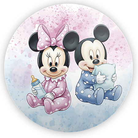 Capa Painel Redondo Sublimado - Mickey E Minnie Baby