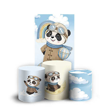 Capas Faixa Lateral e Trio Cilindro Sublimado Vest Facil - Ursinho Aviador