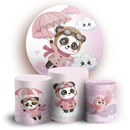 Capas Painel Redondo e Trio Cilindro Sublimado - Ursinho Aviador