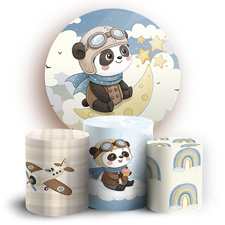 Capas Painel Redondo e Trio Cilindro Sublimado - Ursinho Aviador