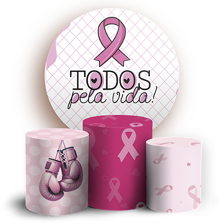 Capas Painel Redondo e Trio Cilindro Sublimado - Outubro Rosa