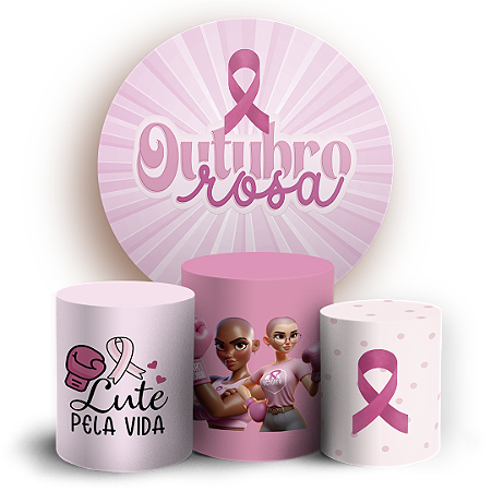 Capas Painel Redondo e Trio Cilindro Sublimado - Outubro Rosa