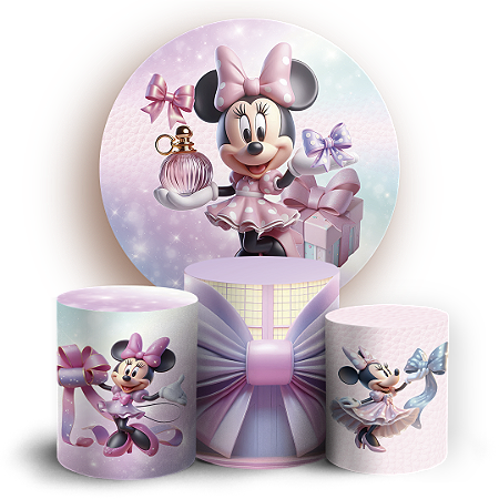Capas Painel Redondo e Trio Cilindro Sublimado - Minnie Rosa