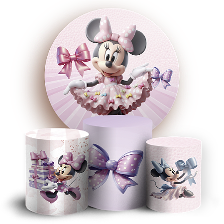 Capas Painel Redondo e Trio Cilindro Sublimado - Minnie Rosa