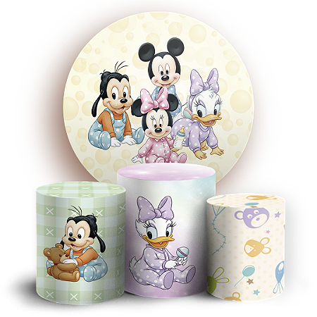 Capas Painel Redondo e Trio Cilindro Sublimado - Mickey E Minnie