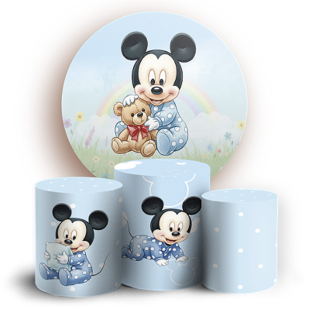 Capas Painel Redondo e Trio Cilindro Sublimado - Mickey Baby Azul