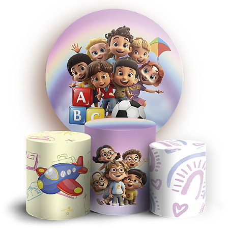 Capas Painel Redondo e Trio Cilindro Sublimado - Dia Das Crianças