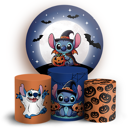 Capas Painel Redondo e Trio Cilindro Sublimado - Stitch Dia das Bruxas Halloween