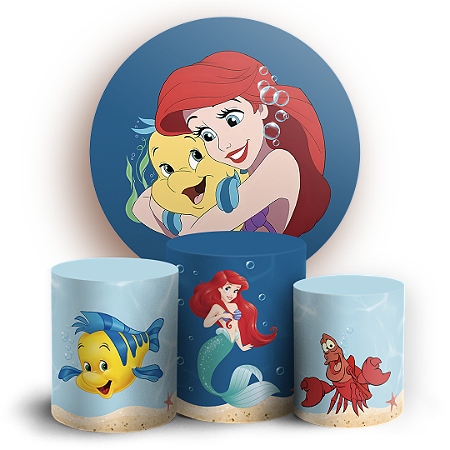 Capas Painel Redondo e Trio Cilindro Sublimado - Princesa Ariel Pequena Sereia