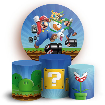 Capas Painel Redondo e Trio Cilindro Sublimado - Super Mario