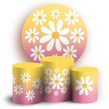 Capas Painel Redondo e Trio Cilindro Sublimado - Flor Margarida