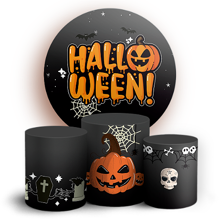 Capas Painel Redondo e Trio Cilindro Sublimado - Dia das Bruxas Halloween