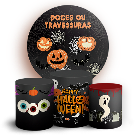 Capas Painel Redondo e Trio Cilindro Sublimado - Dia das Bruxas Halloween