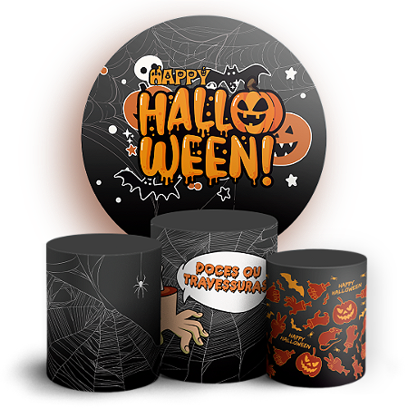 Capas Painel Redondo e Trio Cilindro Sublimado - Dia das Bruxas Halloween