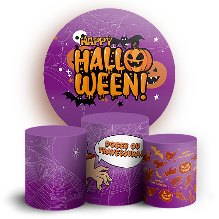 Capas Painel Redondo e Trio Cilindro Sublimado - Dia das Bruxas Halloween
