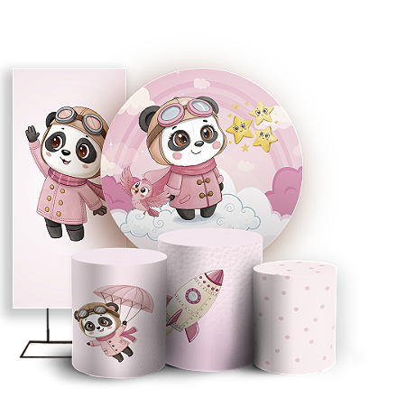 Capas Painel Redondo Trio Cilindro e Faixa Lateral Sublimado - Ursinho Aviador