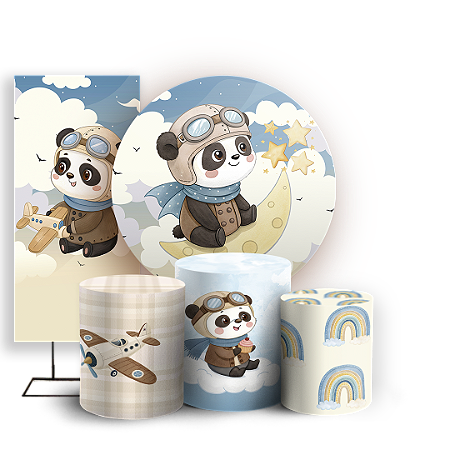 Capas Painel Redondo Trio Cilindro e Faixa Lateral Sublimado - Ursinho Aviador