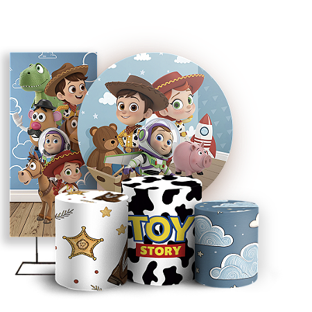 Capas Painel Redondo Trio Cilindro e Faixa Lateral Sublimado - Toy Story
