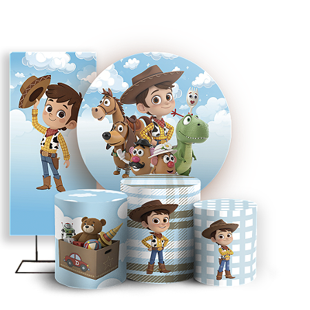 Capas Painel Redondo Trio Cilindro e Faixa Lateral Sublimado - Toy Story