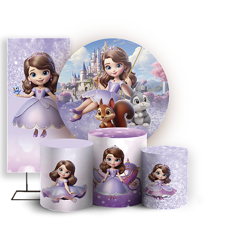 Capas Painel Redondo Trio Cilindro e Faixa Lateral Sublimado - Princesa Sofia