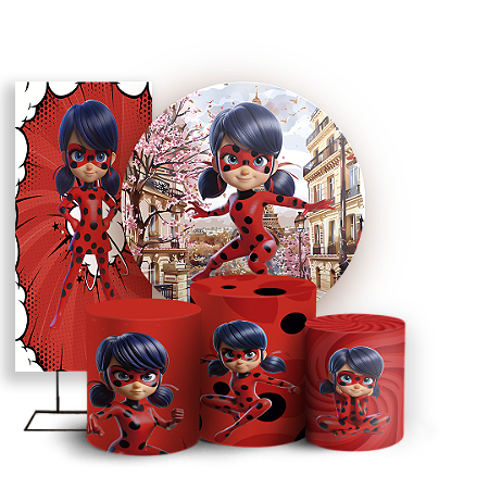 Capas Painel Redondo Trio Cilindro e Faixa Lateral Sublimado - Ladybug