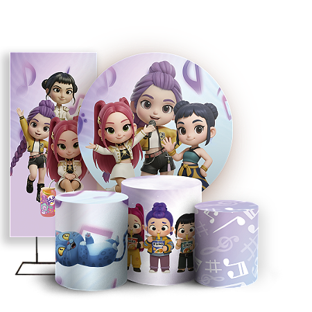 Capas Painel Redondo Trio Cilindro e Faixa Lateral Sublimado - Guerreiras Do K Pop