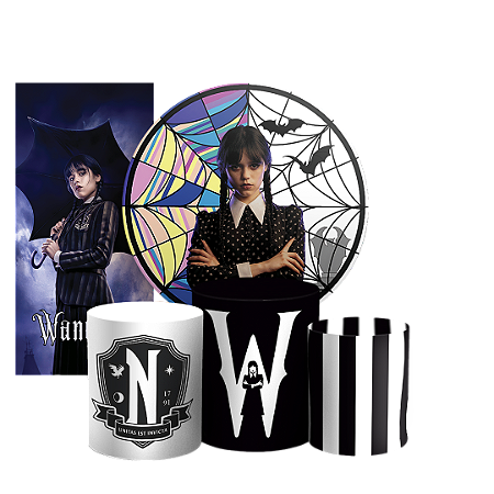 Capas Painel Redondo Trio Cilindro e Faixa Lateral Sublimado - Wandinha