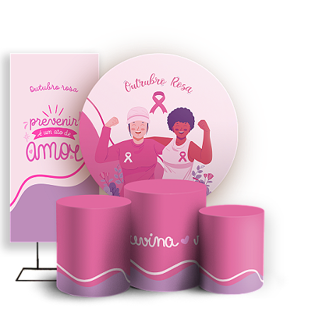 Capas Painel Redondo Trio Cilindro e Faixa Lateral Sublimado - Outubro Rosa