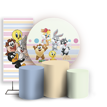 Capas Painel Redondo Trio Cilindro e Faixa Lateral Sublimado - Baby Looney Tunes