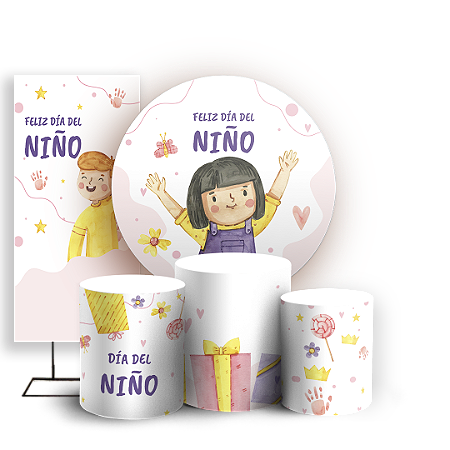 Capas Painel Redondo Trio Cilindro e Faixa Lateral Sublimado - Día del Niño ES