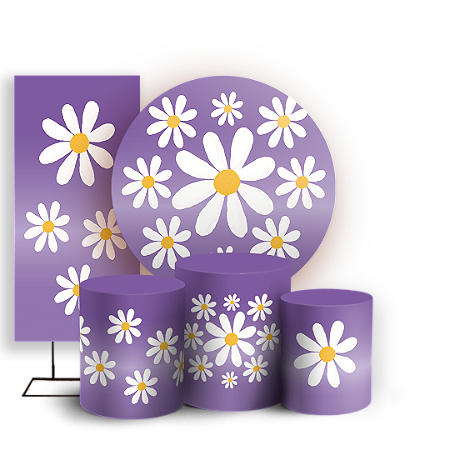 Capas Painel Redondo Trio Cilindro e Faixa Lateral Sublimado - Flor Margarida