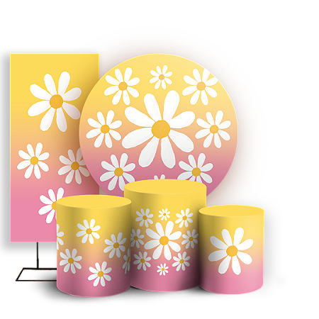 Capas Painel Redondo Trio Cilindro e Faixa Lateral Sublimado - Flor Margarida