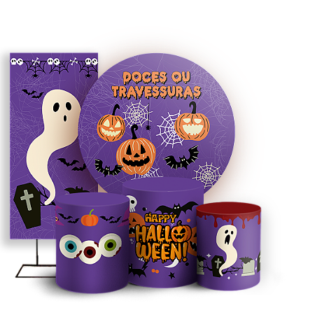 Capas Painel Redondo Trio Cilindro e Faixa Lateral Sublimado - Dia das Bruxas Halloween