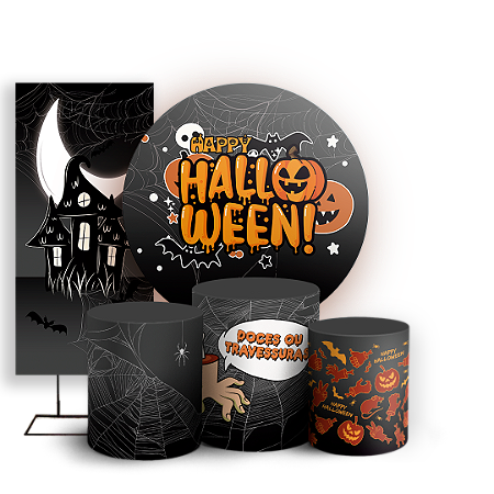 Capas Painel Redondo Trio Cilindro e Faixa Lateral Sublimado - Dia das Bruxas Halloween