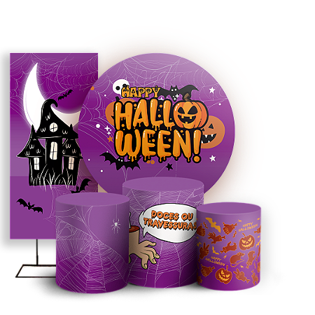 Capas Painel Redondo Trio Cilindro e Faixa Lateral Sublimado - Dia das Bruxas Halloween