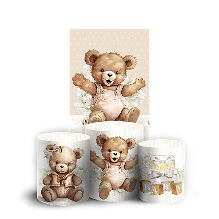 Capas Faixa Lateral e Trio Cilindro Sublimado Vest Facil - Ursinho Bege