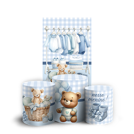 Capas Faixa Lateral e Trio Cilindro Sublimado Vest Facil - Ursinho Azul