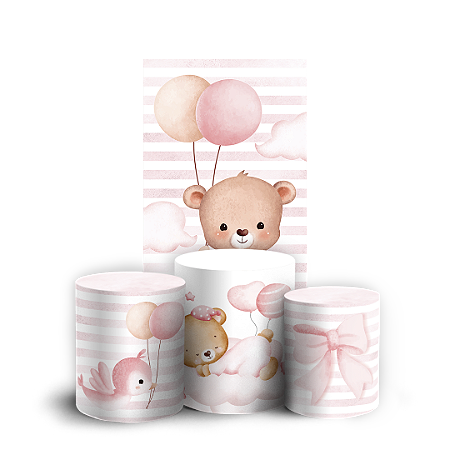 Capas Faixa Lateral e Trio Cilindro Sublimado Vest Facil - Ursinha Rosa