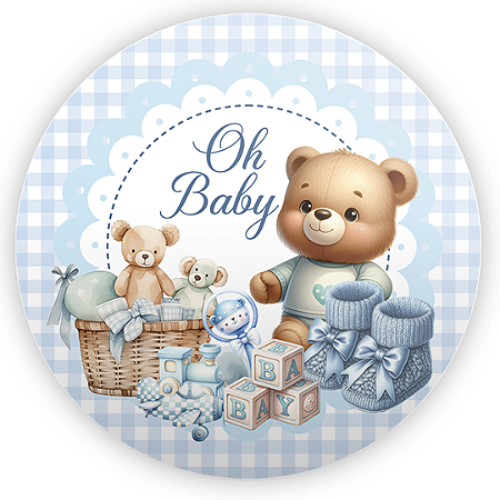 Capa Painel Redondo Sublimado - Ursinho Azul