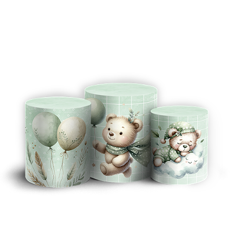 Capas Trio Cilindro Sublimado Vest Facil - Ursinho Verde