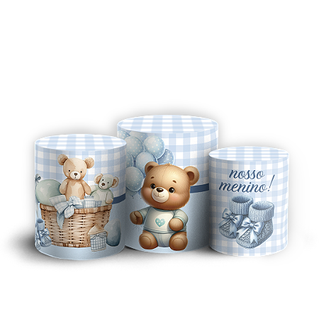 Capas Trio Cilindro Sublimado Vest Facil - Ursinho Azul