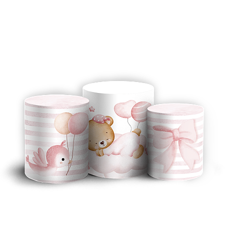 Capas Trio Cilindro Sublimado Vest Facil - Ursinha Rosa