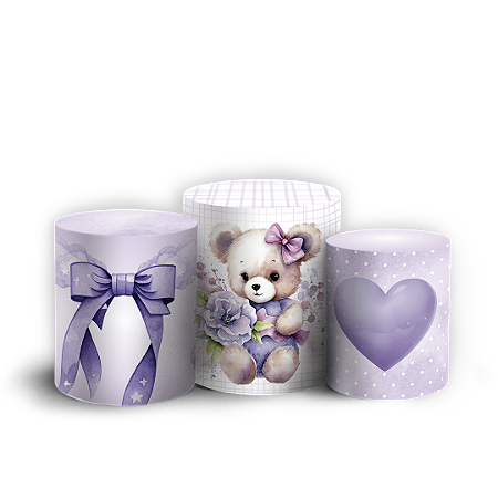 Capas Trio Cilindro Sublimado Vest Facil - Ursinha Lilás