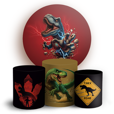 Capas Painel Redondo e Trio Cilindro Sublimado - Dinossauro