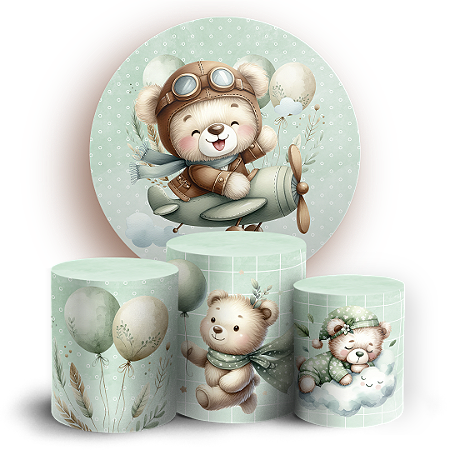 Capas Painel Redondo e Trio Cilindro Sublimado - Ursinho Verde