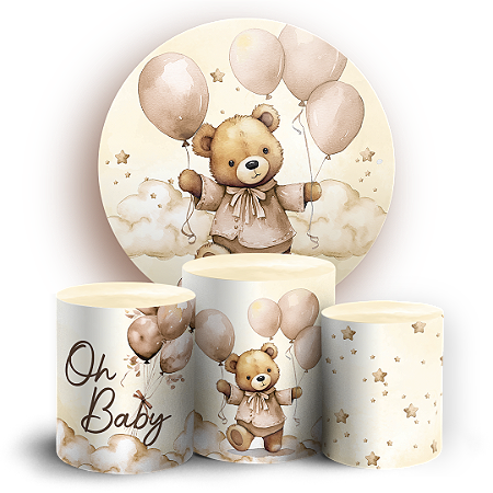 Capas Painel Redondo e Trio Cilindro Sublimado - Ursinho Bege