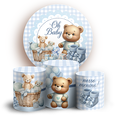 Capas Painel Redondo e Trio Cilindro Sublimado - Ursinho Azul
