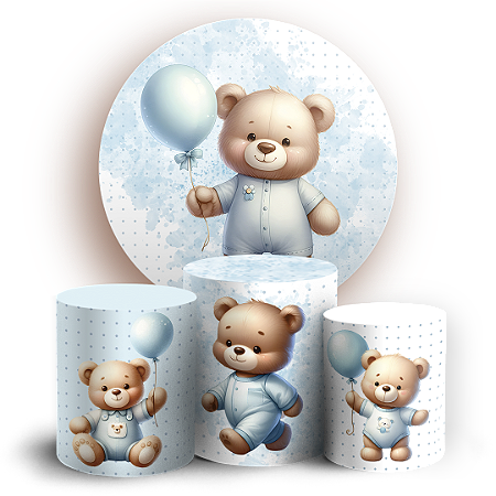 Capas Painel Redondo e Trio Cilindro Sublimado - Ursinho Azul